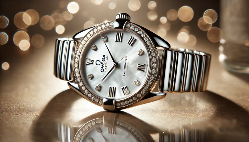 ダイヤモンドベゼルとホワイトシェル文字盤のオメガ コンステレーション
