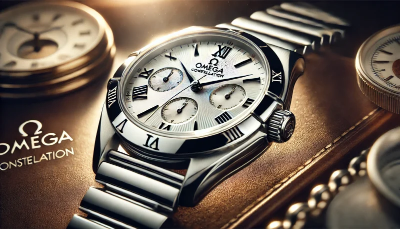 高級感あふれるオメガ コンステレーションの文字盤とベゼルのクローズアップ