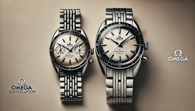 ヴィンテージのオメガ コンステレーションと現行モデルが並べられた比較イメージ